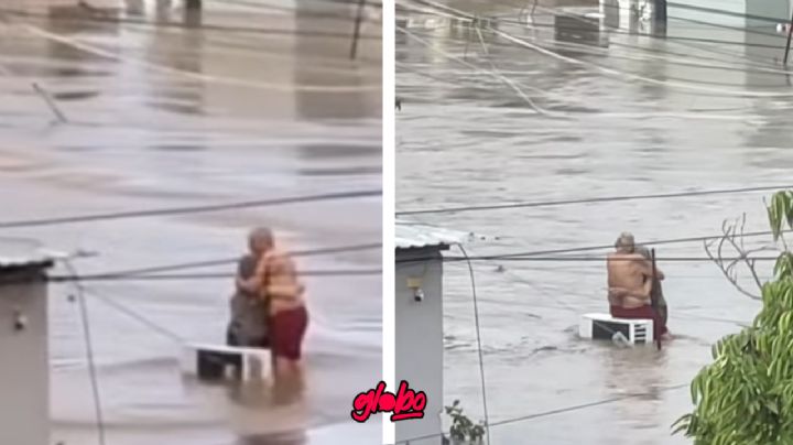 VIDEO: Abuelitos se abrazan en medio de inundación y se hacen virales