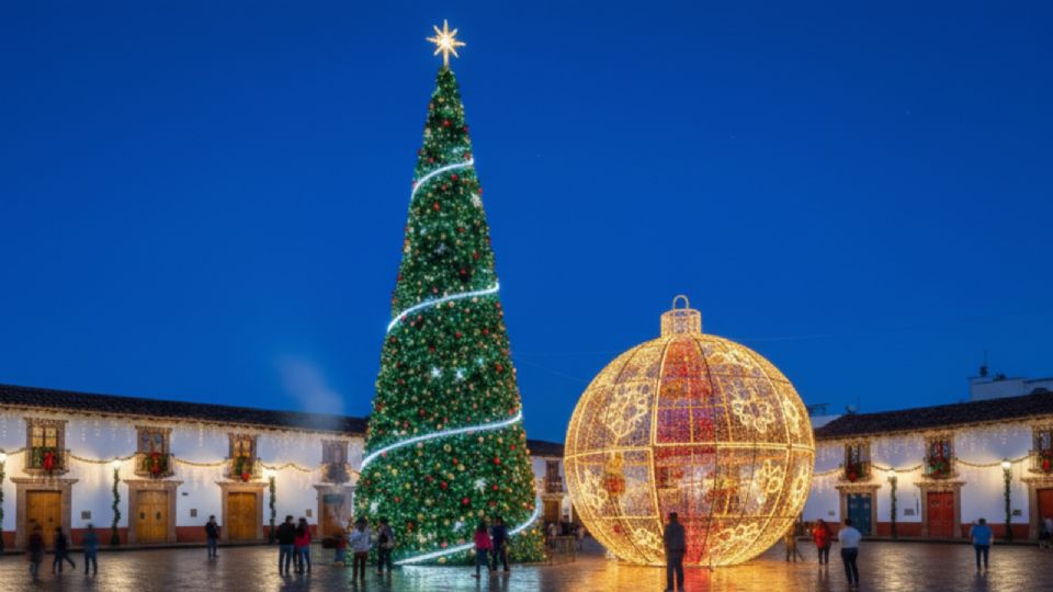 El pueblo mágico de Puebla con el árbol de navidad más alto del país y una esfera monumental.